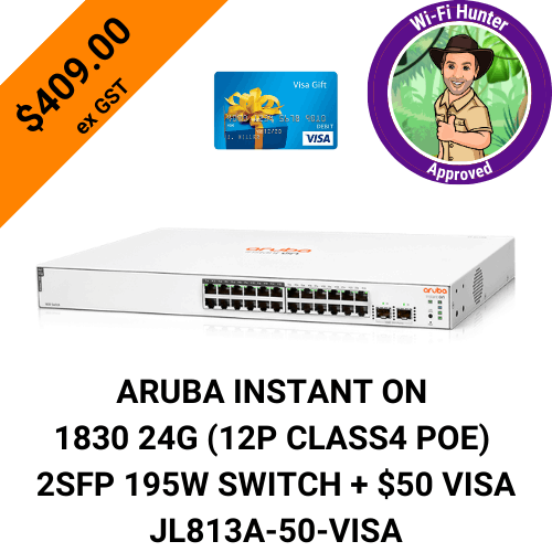 ARUBA INSTANT ON 1830 24G (12P CLASS4 POE) 2SFP 195W SWITCH  + $50 VISA