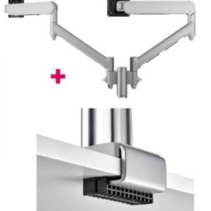 Atdec AWMS-2-D13 Dual 690mm Dynamic Monitor Arms + 135mm Post / 8kg (17.6lb) Flat and Curved Screens + C Clamp Desk Fixing