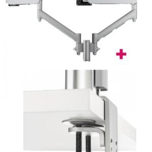 Atdec AWMS-2-D13 Dual 690mm Dynamic Monitor Arms + 135mm Post / 8kg (17.6lb) Flat and Curved Screens + Heavy-Duty F Clamp Desk Fixing