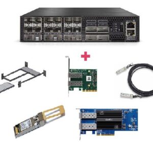 Mellanox 22-Port Managed Switch with 18 (25Gb) SFP28 and 4 (100Gb) QSFP28 + PCIE + Network Adapter + Transceiver Kit supports 1Gb/10Gb/25Gb/50Gb/100Gb