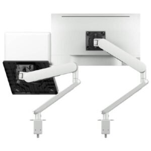 ATDEC ORA Duo High-Performance Dynamic Monitor Arms with Laptop Tray. F-Clamp Desk Fixing. Max Load 8kg. Up to 35" screens. Up to 18" Laptops. Silver