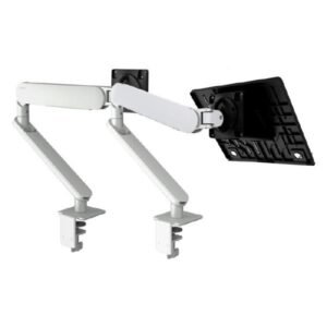 ATDEC ORA Duo High-Performance Dynamic Monitor Arms with Laptop Tray. F-Clamp Desk Fixing. Max Load 8kg. Up to 35" screens. Up to 18" Laptops. White