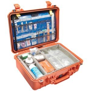 Pelican 1500 Orange Case customized for EMS personnel with Padded dividers with adjustable walls
