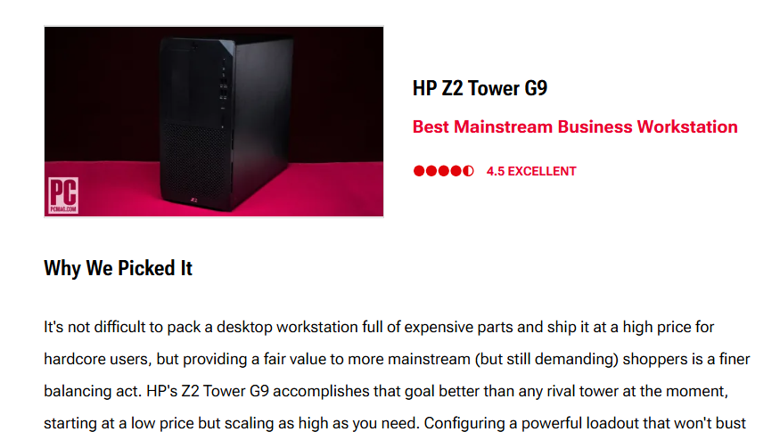 HP Z2 Tower G9 best mainstream business workstation