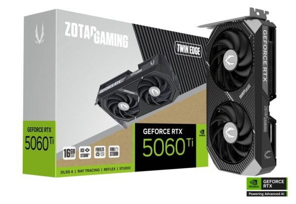 RTX 5060Ti/16GB GDDR7/2572MHz/Cuda 4608/Dual Fan/1xHDMI+3xDP(2.1b)-3YR Warr
