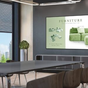 A 55 inch UHD Standard Signage screen displays meeting contents on the wall for retail signage displays