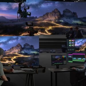 Filming in a studio with a large LED screen