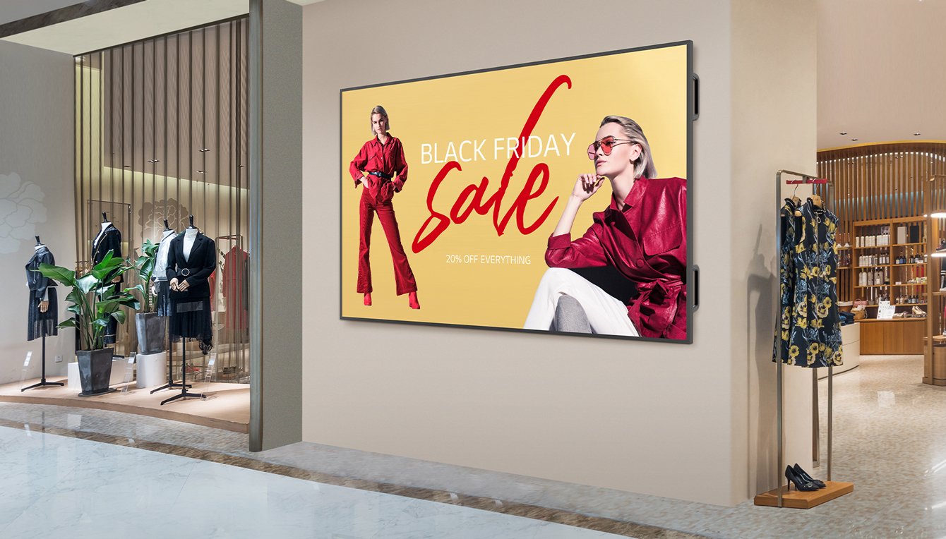 Large 110 inch 4K UHD Signage display installed in a shopping mall