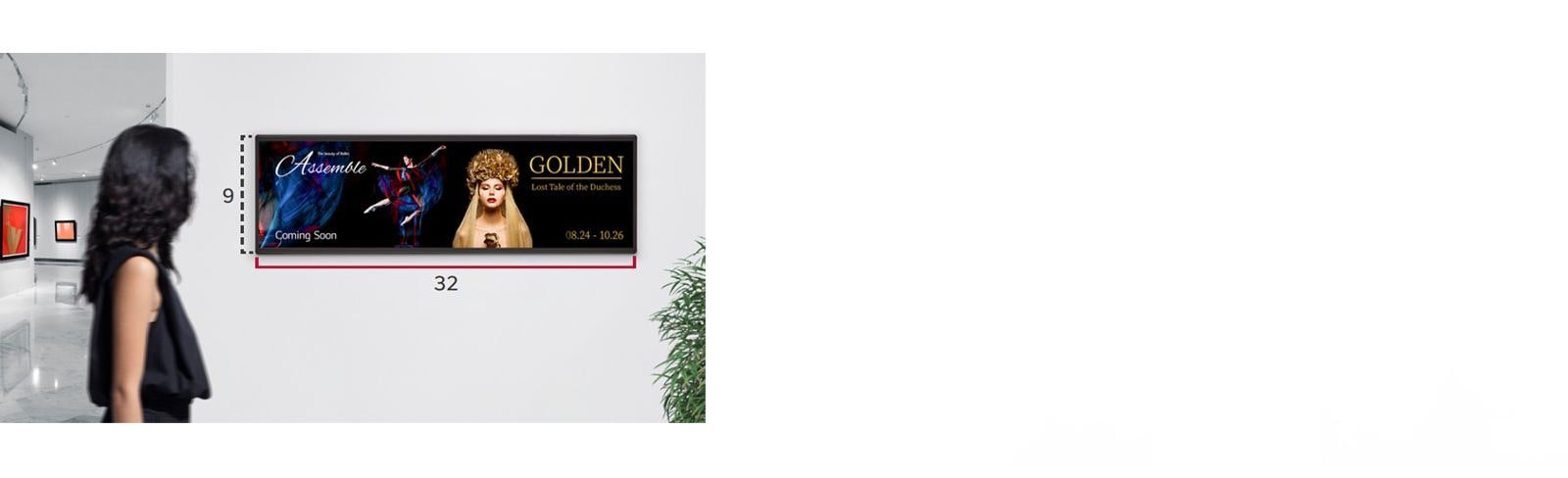 A woman viewing a performance advertisement on a 37 inch ultra stretch display