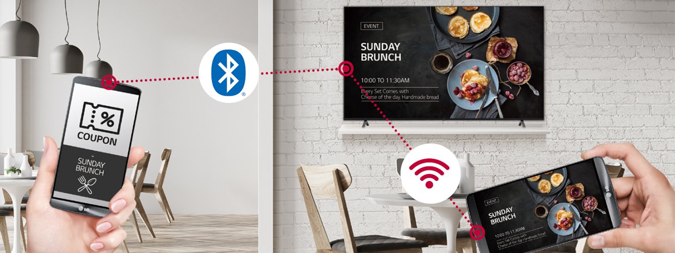 A 65 inch 4K UHD TV Signage shows a red wine ad and a female singer in one screen | SKU: 65UR640S-E