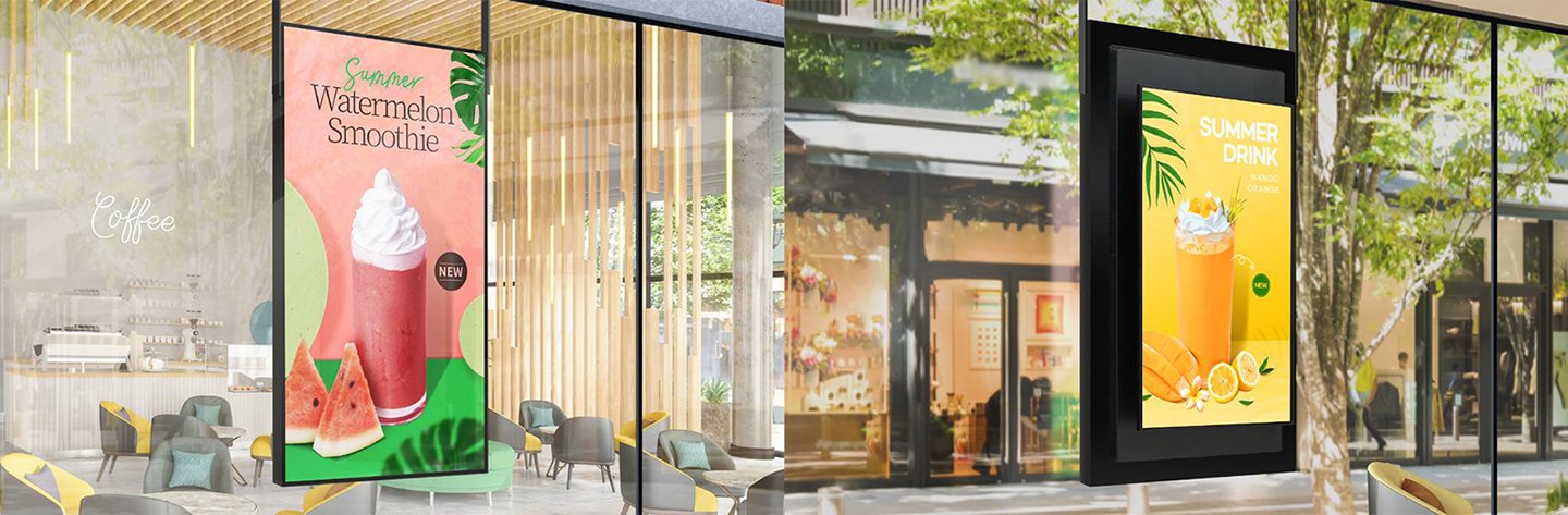 75 inch LED screen for outdoor visibility.