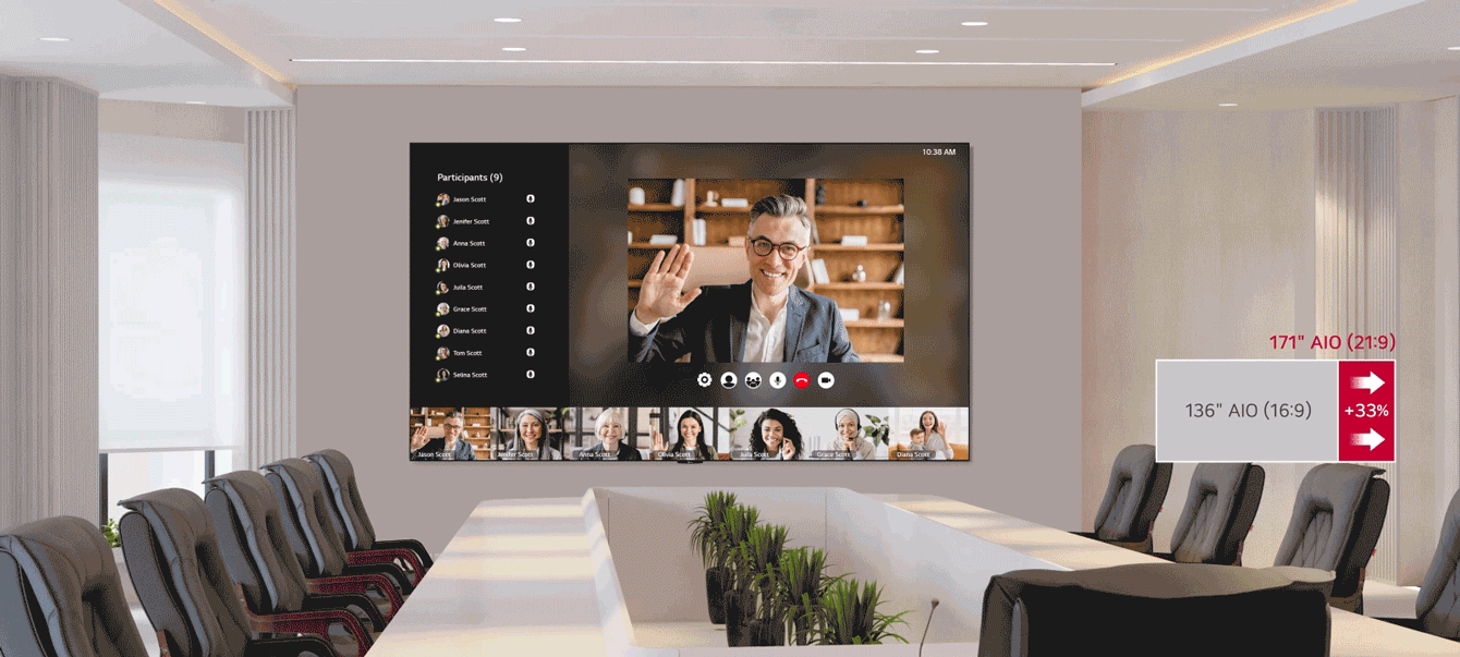 LG LAED015 All-in-One LED 8 showcasing video conference on a large 65-inch display | led signage