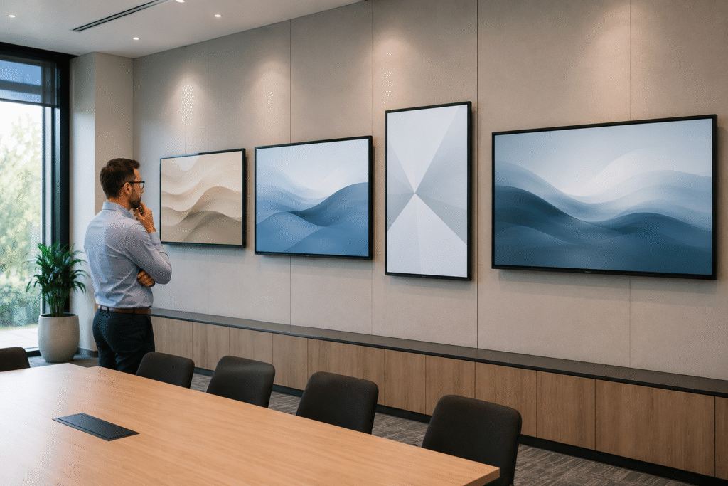 Commercial display ecosystem comparison showing Samsung alongside other major interactive whiteboard and digital signage manufacturers for Australian deployments