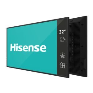 Hisense 32DM66D front face showing Full HD display panel in retail environment
