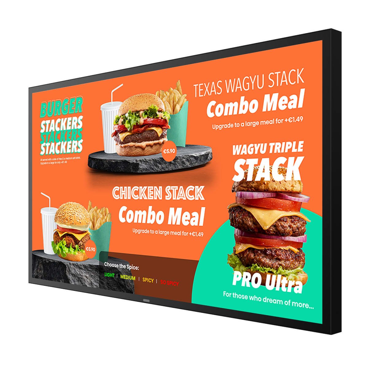 Hisense 55OP90FE 55" Outdoor-Rated Digital Signage Display | Window-facing and Direct Sunlight Environments 6 Hisense 55OP90FE slim 70mm profile and narrow bezel design for compact window installation