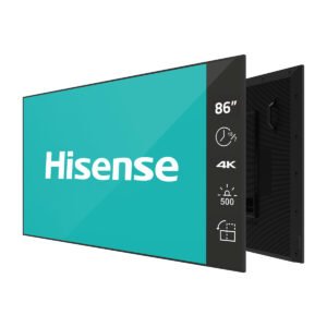 Hisense 86GM50D 4K digital signage display installed in retail environment showing 86-inch screen