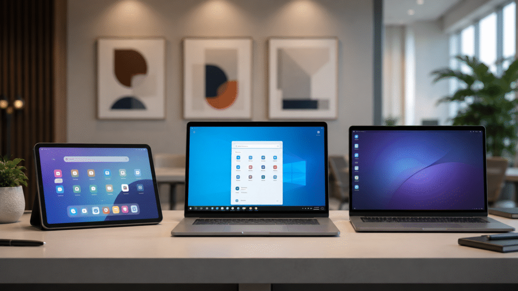 Operating system familiarity analogy for Android SoC and Windows OPS interactive display platform decision in commercial deployments