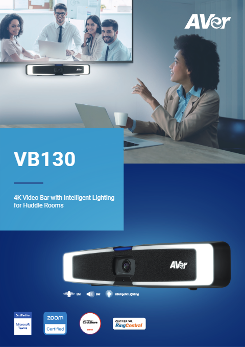 AVer VB130 | 4K Video Bar with Intelligent Lighting for Huddle Rooms and Small Meeting Spaces 9 AVer VB130 4K dual field of view 90 120 degree FOV huddle room