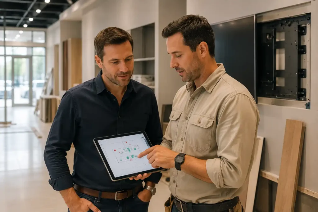 Professional commercial display deployment planning consultation in an Australian business environment