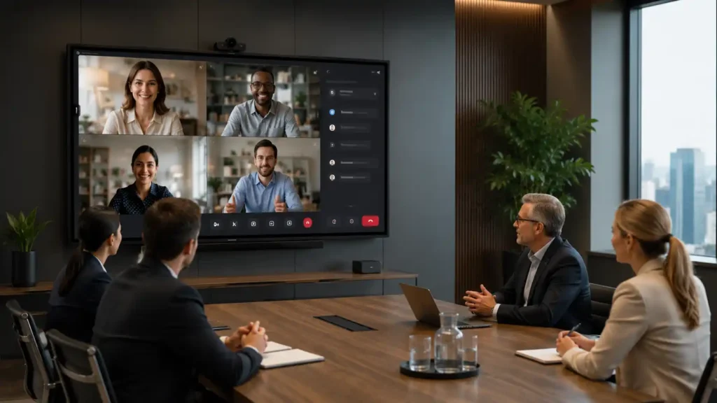 Windows OPS interactive display in enterprise boardroom with Microsoft Teams Rooms deployment Australia