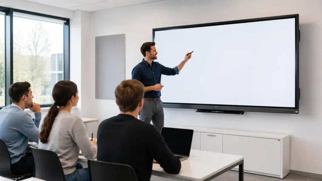Best Interactive Whiteboard 2026 – Smart Learning & Collaboration 2 Interactive whiteboard in a modern Australian classroom with teacher and students collaborating on a large commercial display