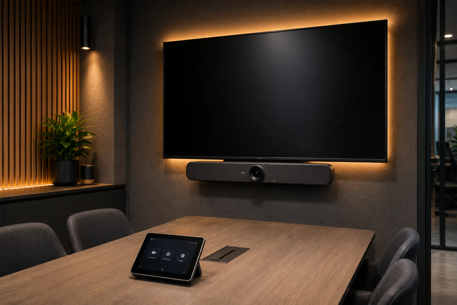Small Meeting Room & Huddle Space Video Conferencing Australia 8 Modern AVer conferencing bar installed in small business meeting room
