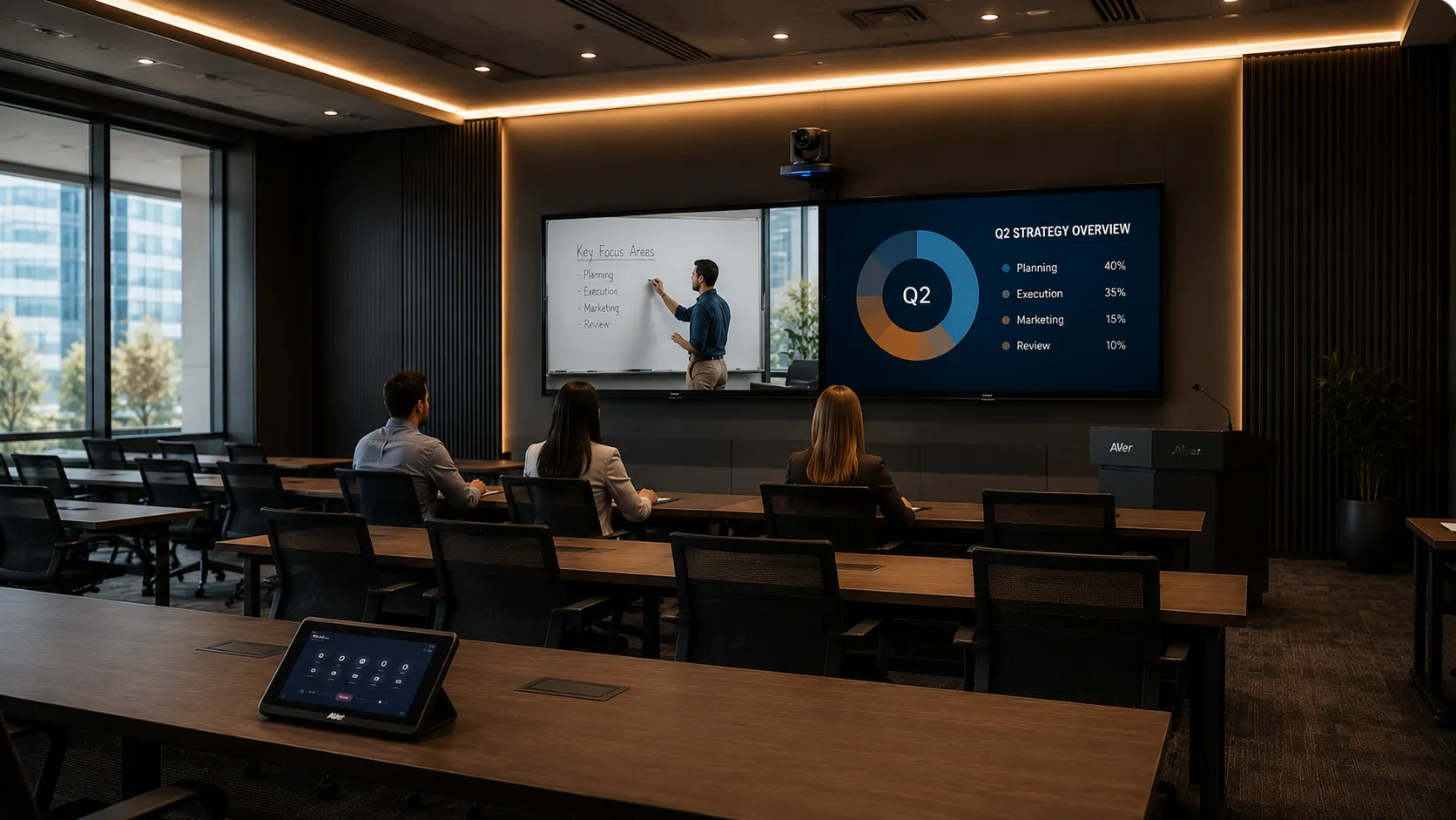 AVer PTZ presenter tracking camera in a corporate training room