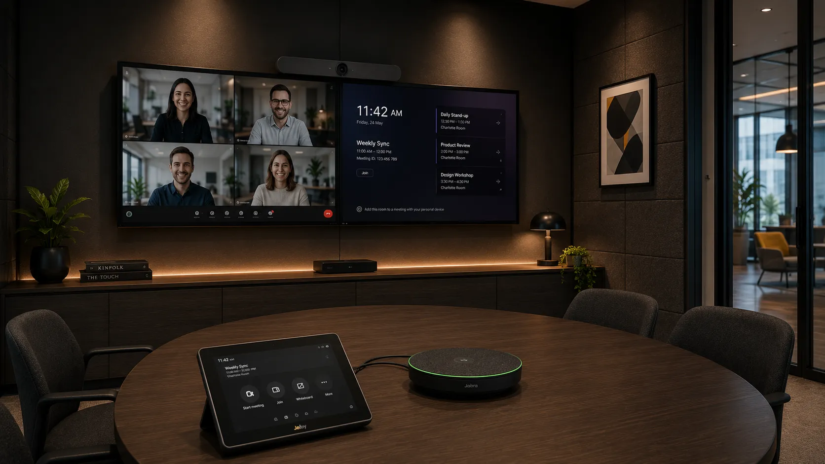 Jabra PanaCast wide-angle conferencing camera in a small huddle room