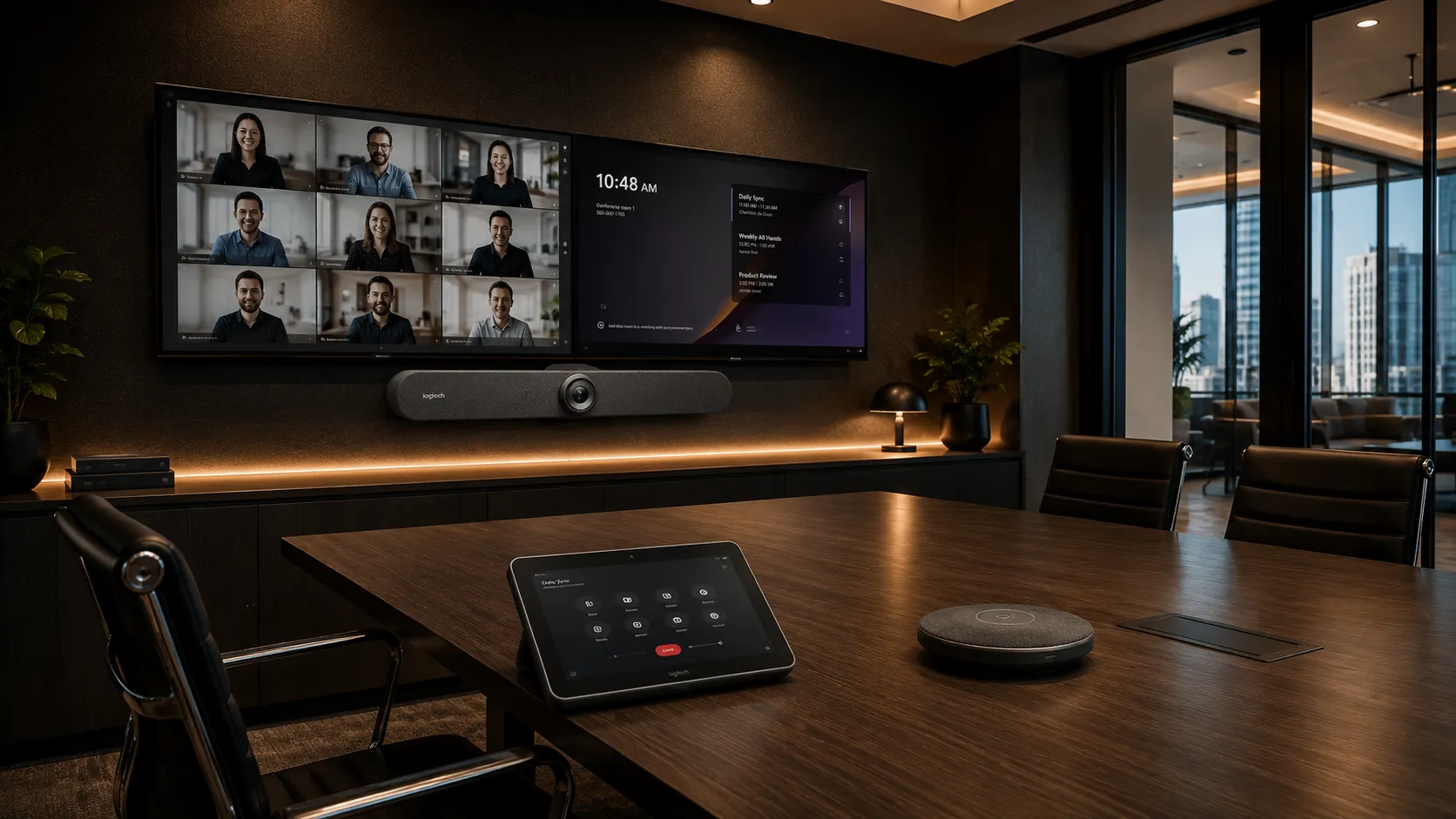 Logitech video conferencing system installed in a modern Australian corporate meeting room