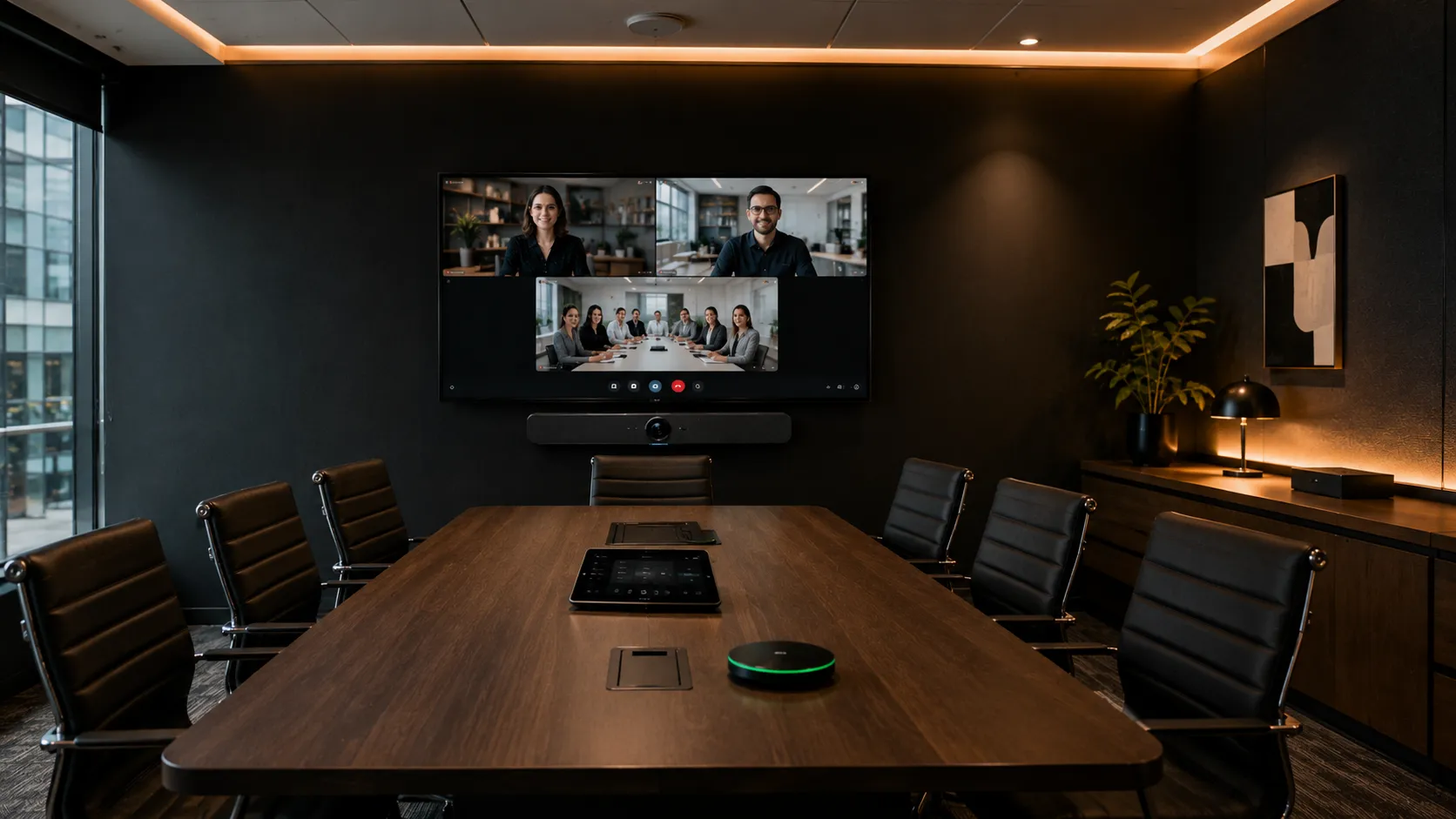 Medium-sized Australian meeting room with smart video conferencing bar and Teams Rooms setup
