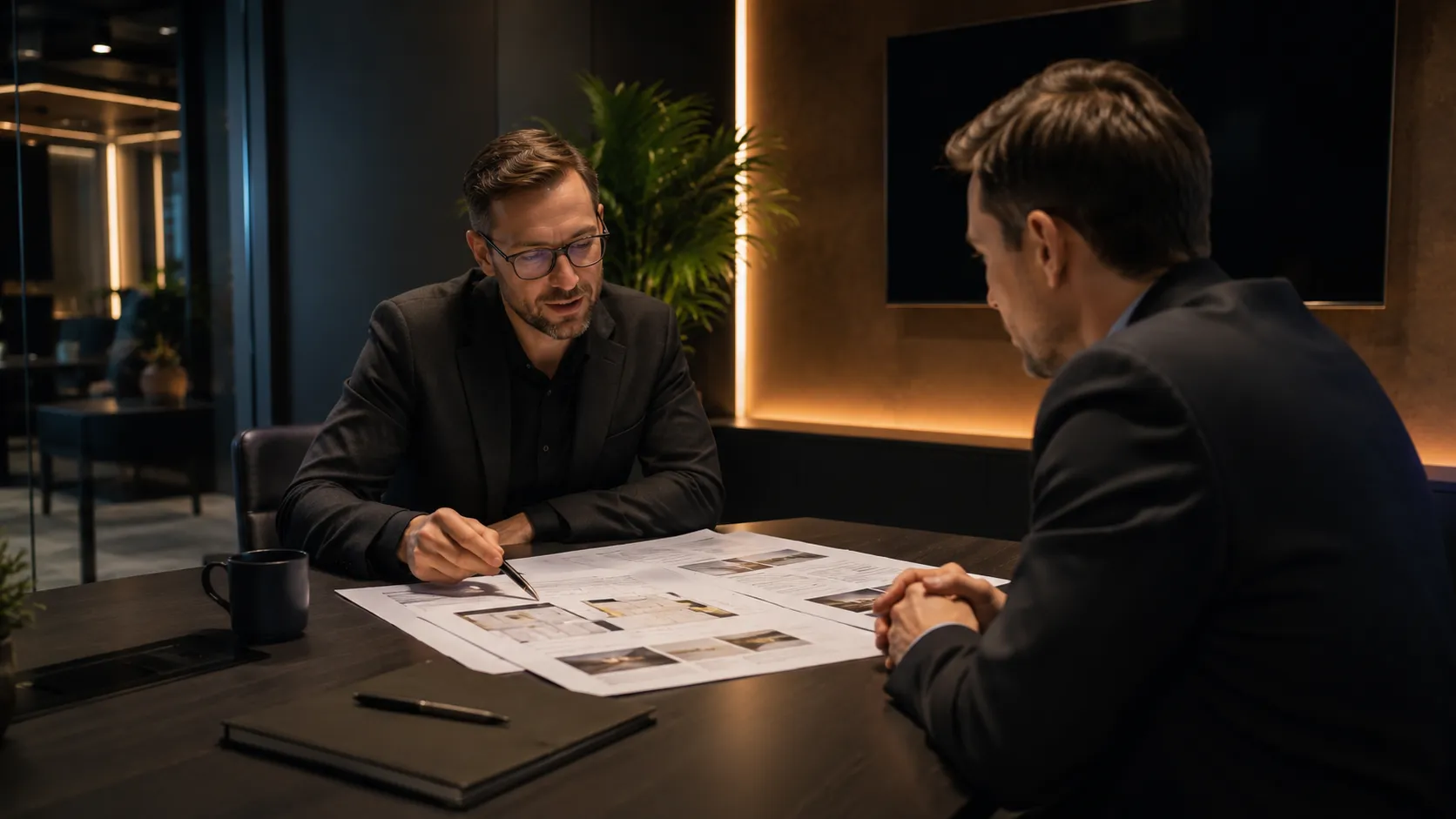 Kickstart Computers consultant reviewing large meeting room AV specification with a client — independent advice, Australian business since 2007