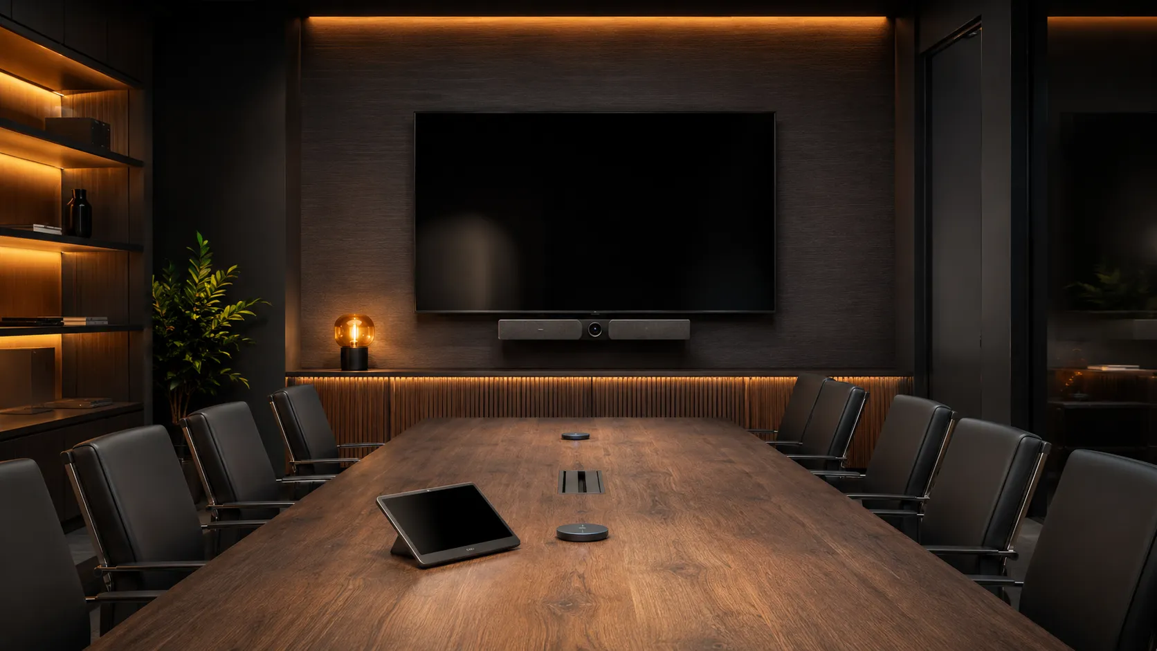 Modern Yealink Teams Rooms or Zoom Rooms medium meeting room environment with MeetingBar A30 or A50 mounted below display — Kickstart Computers Australia
