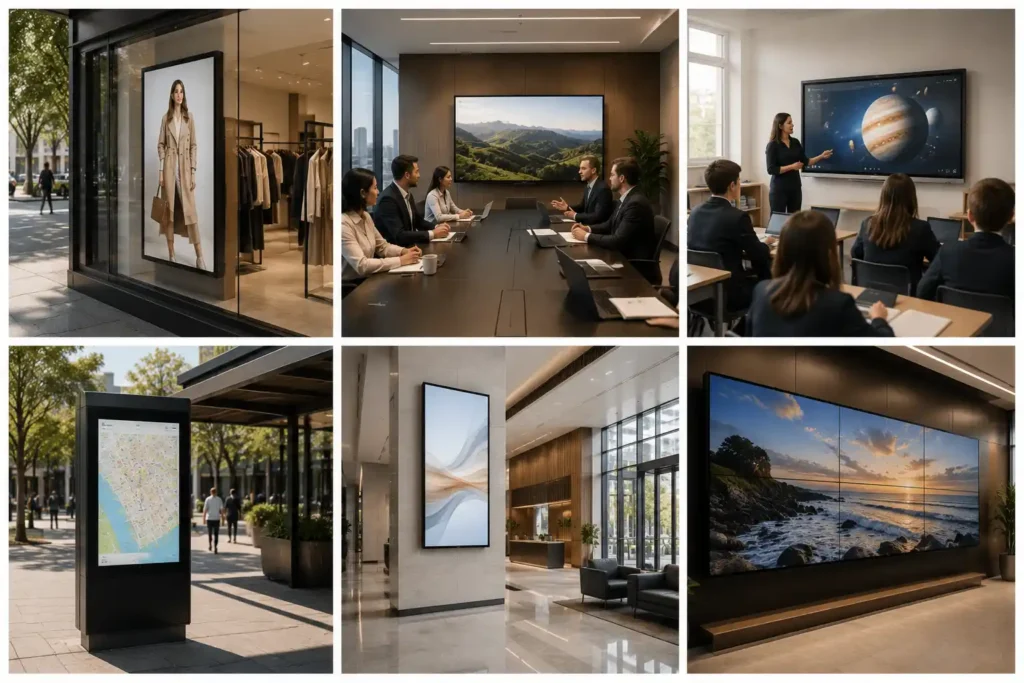 Commercial display environment selection showing different deployment contexts for Samsung signage solutions in Australia