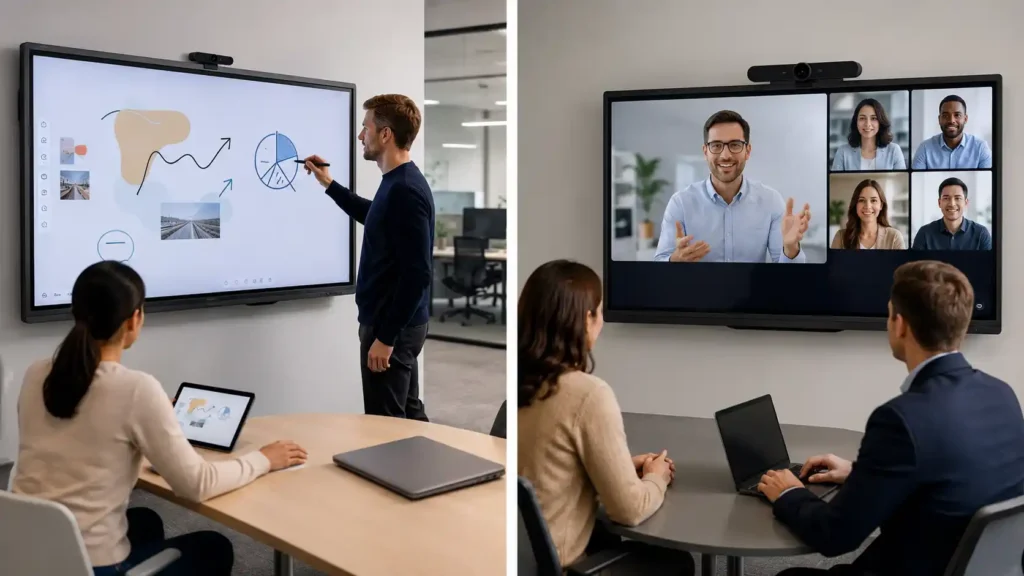 Samsung Flip Pro vs Yealink MeetingBoard comparison for commercial collaboration and enterprise meeting room environments Australia