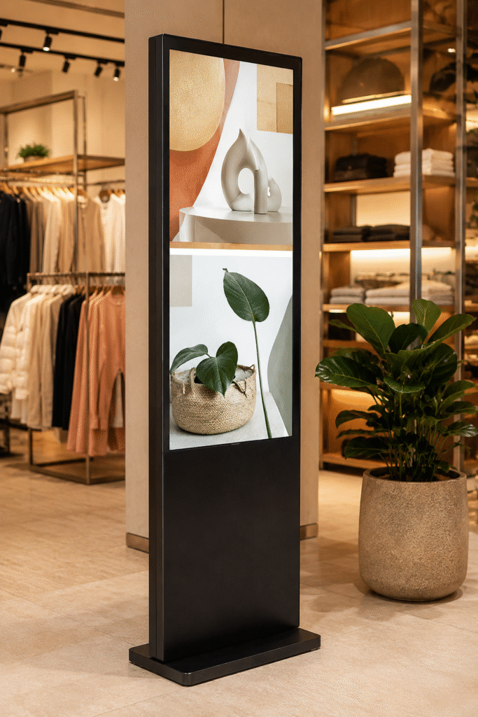 Soniq Digital Signage: Transforming Visual Communication 3 Soniq 4K freestanding digital kiosk display deployed in an Australian retail or hospitality environment