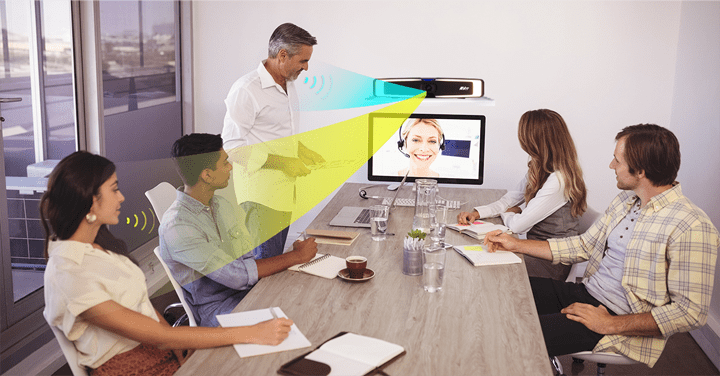 AVer VB130 | 4K Video Bar with Intelligent Lighting for Huddle Rooms and Small Meeting Spaces 4 AVer VB130 SmartFrame voice tracking AI auto framing small meeting room