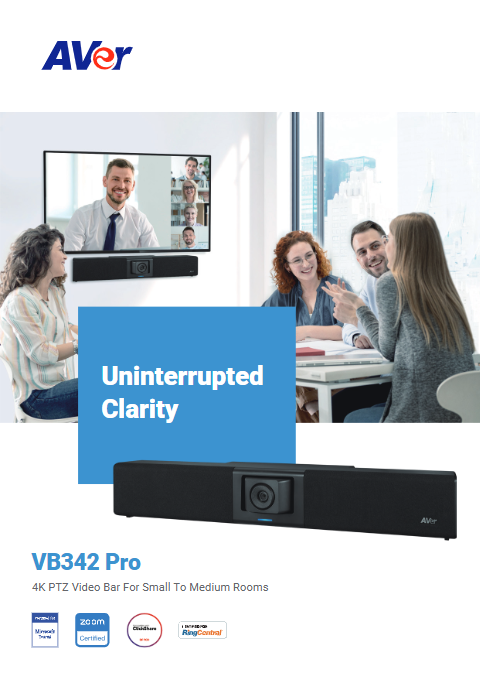 AVer VB342 Pro | 4K PTZ Video Bar with AI Tracking for Small to Medium Meeting Rooms 8 AVer VB342 Pro Microsoft Teams Zoom certified wall mount connections
