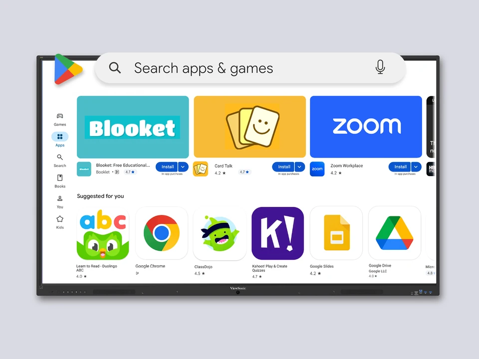 ViewSonic IFP7535-1-1C Google Play app ecosystem access on Android 16 platform for educational applications