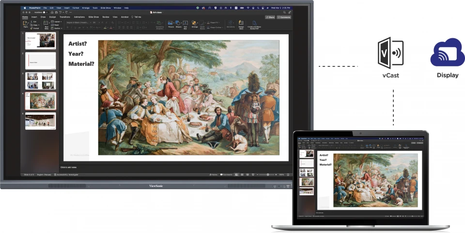 ViewSonic IFP8633-G 86" 4K Interactive Flat Panel Display for Education and Enterprise Collaboration 13 ViewSonic IFP8633-G wireless casting display showing tablet presenter projecting content to the 86-inch panel