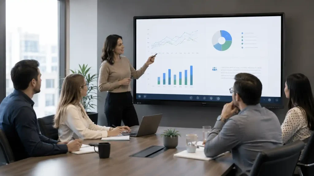 ViewSonic ViewBoard vs Hisense GoBoard | Best Value Commercial Display? 2 ViewSonic ViewBoard interactive display in corporate training room collaboration environment Australia