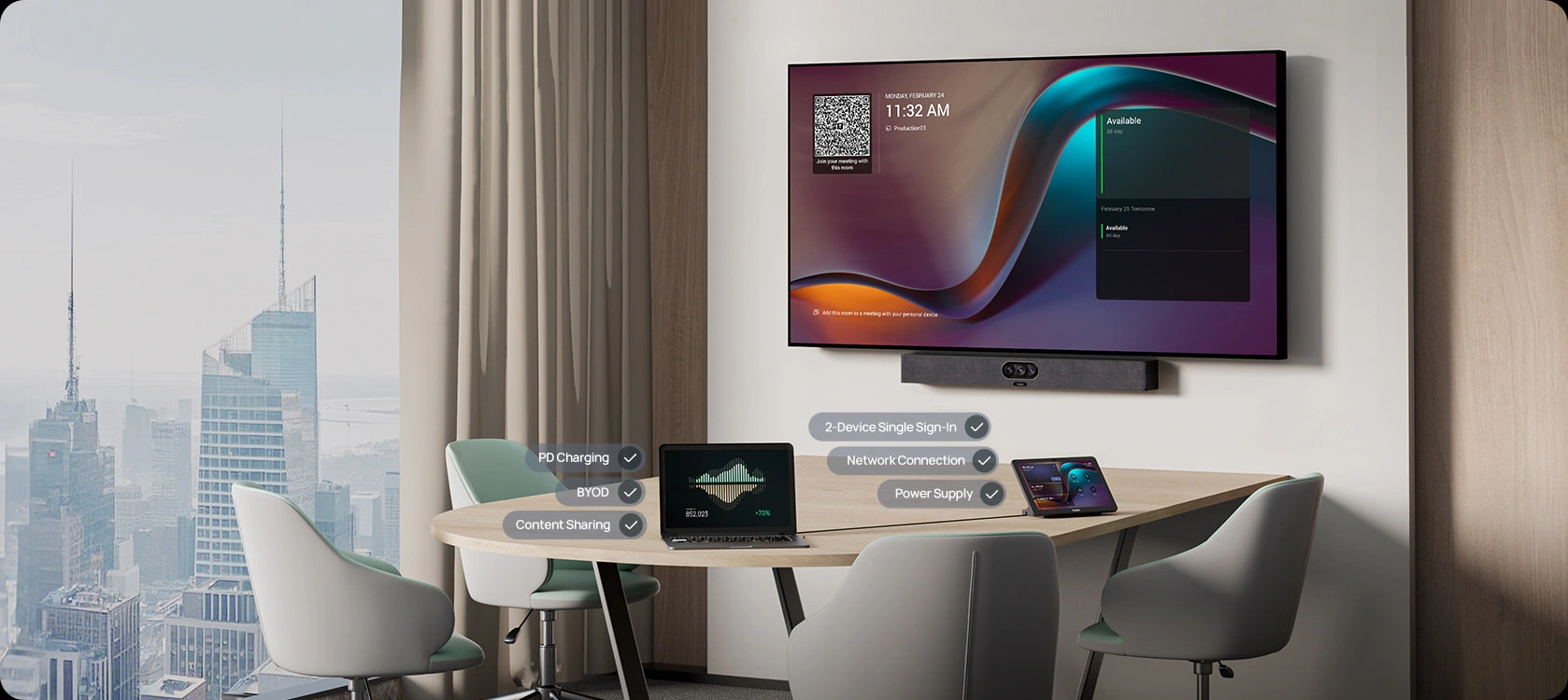 Yealink MeetingBar A25 | All-in-One Video Bar for Focus Rooms & Huddle Spaces 12 Yealink MeetingBar A25 single USB-C cable BYOD connection one plug setup