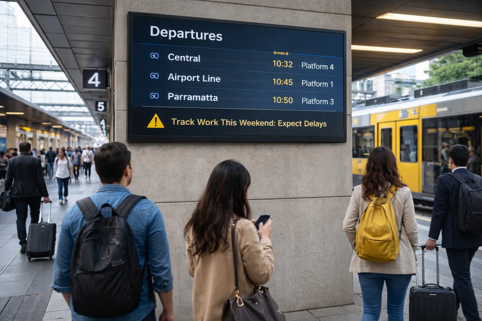 Soniq 55" Outdoor High Brightness Commercial Display | IP66 Weatherproof Digital Signage 7 Soniq S55UZ26A-AU Outdoor Display in Transport Hubs deployment — weatherproof arrival and departure information board at outdoor transit station
