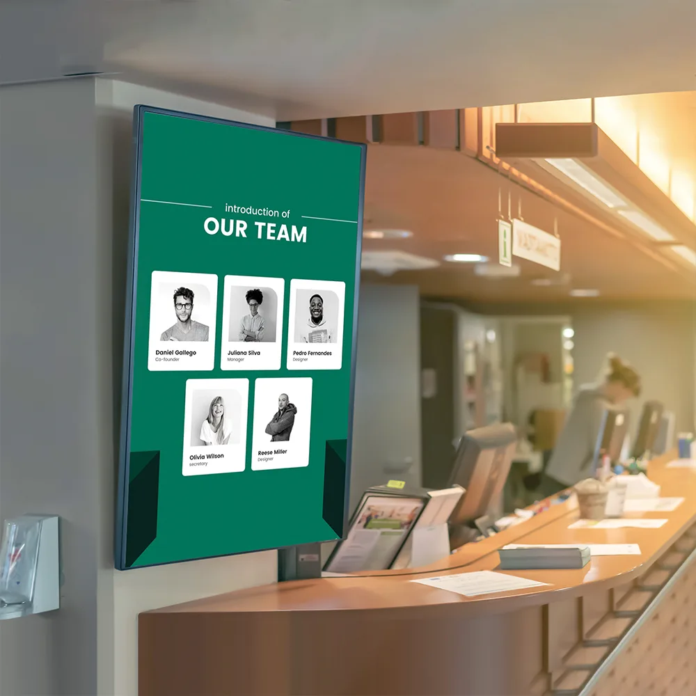 Soniq 23″ Strip Signage with Capacitive Touch Screen | Interactive Commercial Digital Signage Display 3 Soniq 23″ Strip Signage with Capacitive Touch Screen in real estate showroom deployment — interactive property listing display