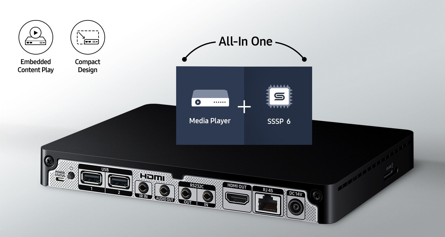 Samsung SBB-SS08NU1XXY UHD Signage Player Box 9 Samsung SBB-SS08NU1XXY UHD Signage Player Box — 4K UHD delivery with HDCP 2.2 protection