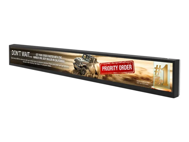 Soniq 23″ Strip Signage with Capacitive Touch Screen | Interactive Commercial Digital Signage Display 2 Soniq 23SFE60G-RK interactive strip display with capacitive touch capability for customer-facing digital signage applications