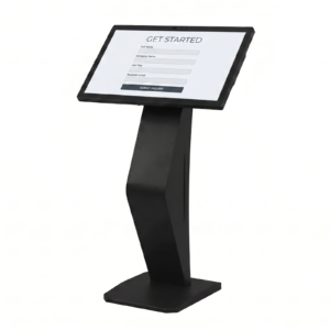 Soniq 32″ FHD Capacitive Touch Screen in freestanding kiosk configuration for retail and reception deployments