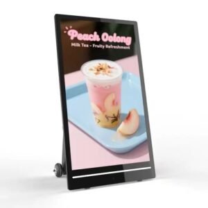 Soniq Outdoor Digital A-Frame Display 43 inch showing freestanding portable form factor with integrated battery system