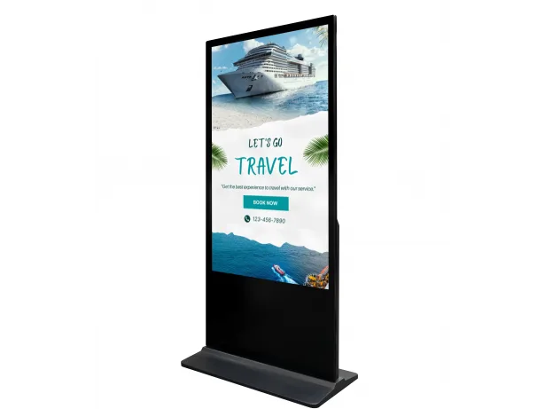 Soniq 65″ Freestanding Touch Screen Kiosk | Self-Service Display for Retail and Corporate Reception 2 Soniq 65″ 4K Slim Non-touch Display Kiosk deployed in corporate reception environment with self-service interface