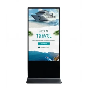 Soniq 65″ 4K Slim Non-touch Display Kiosk front elevation view showing 4K panel and freestanding enclosure