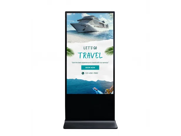 Soniq 65″ Freestanding Touch Screen Kiosk | Self-Service Display for Retail and Corporate Reception 1 Soniq 65″ 4K Slim Non-touch Display Kiosk front elevation view showing 4K panel and freestanding enclosure